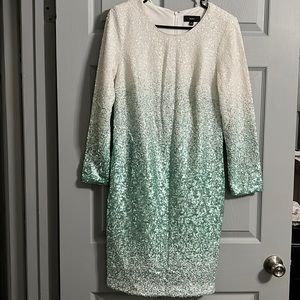 Sequin white and mint 3/4 sleeve dress